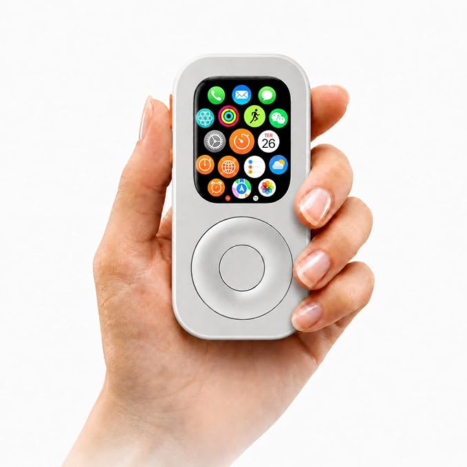 RePod Aluminum Case for Apple Watch Series S7/8/9, Transform Watch into Retro Music Player, 41mm CNC Metal Protective Cover with Functional Click Wheel (Silver)
