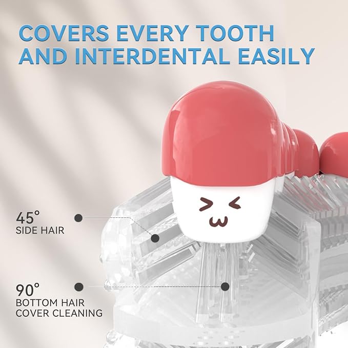 Adult Ultrasonic Electric Toothbrush, 360° Oral Cleaning for Stain & Whitening, IPX7 Waterproof Rechargeable, U-Shape Brush Head×3 + Straight Handle Brush Head×2