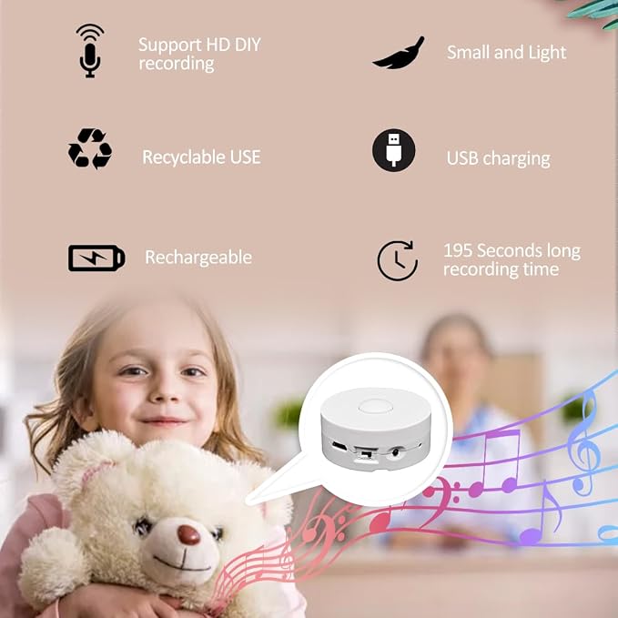 XLW 195 Seconds Voice Recorder,Message Voice Recording Button for Stuffed Animals,Stuffed Bear, Baby Doll Crafts for Xmas Halloween New Year Birthday Presents-6 Pack