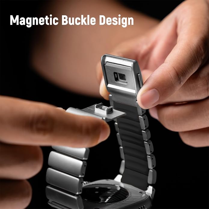 Magnetic Titanium Band Compatible with Apple Watch Ultra 3/2/1 Band 49mm Series 11 10 46mm 45mm 44mm 42mm SE 3/2/1 9 8 7 6 5 4,Luxury Silicone Dual-Layer Link For iwatch Men Women