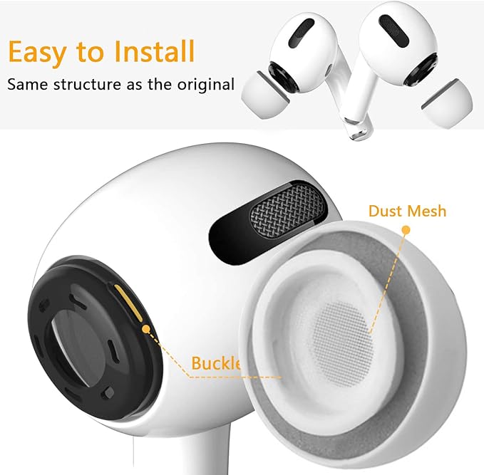 KASOTT Upgraded Memory Foam&Silicone Hybrid Ear Tips for AirPods Pro 1st & 2nd Gen,Ultra-Comfort,Anti-Slip Eartips,Perfect Noise Reduction,Fit in The Charging Case,3 Pairs (Grey, Assorted S/M/L)