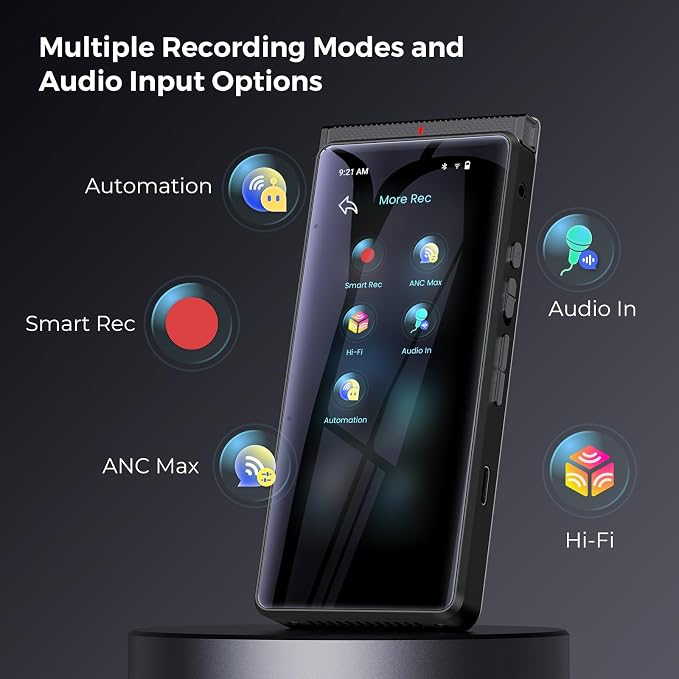 Innioasis PR1 AI Voice Recorder, Transcription & Translation with AI, 3.99 inch 64GB Smart Summarize, Offline AI Processing Note Taker for Meeting & Lectures, Translation for Business Travel, Black
