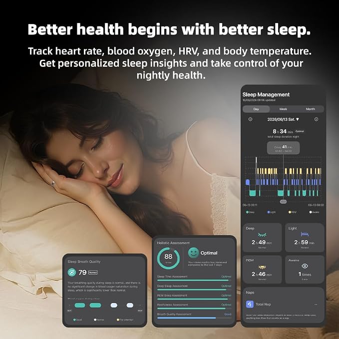 Smart Ring | No Subscription, Heart Rate & Blood Oxygen Monitoring, Sleep & Women’s Health Tracking, AI Health Advisor, IP68 Waterproof Fitness Ring for Android & iOS (Silver, 11#)