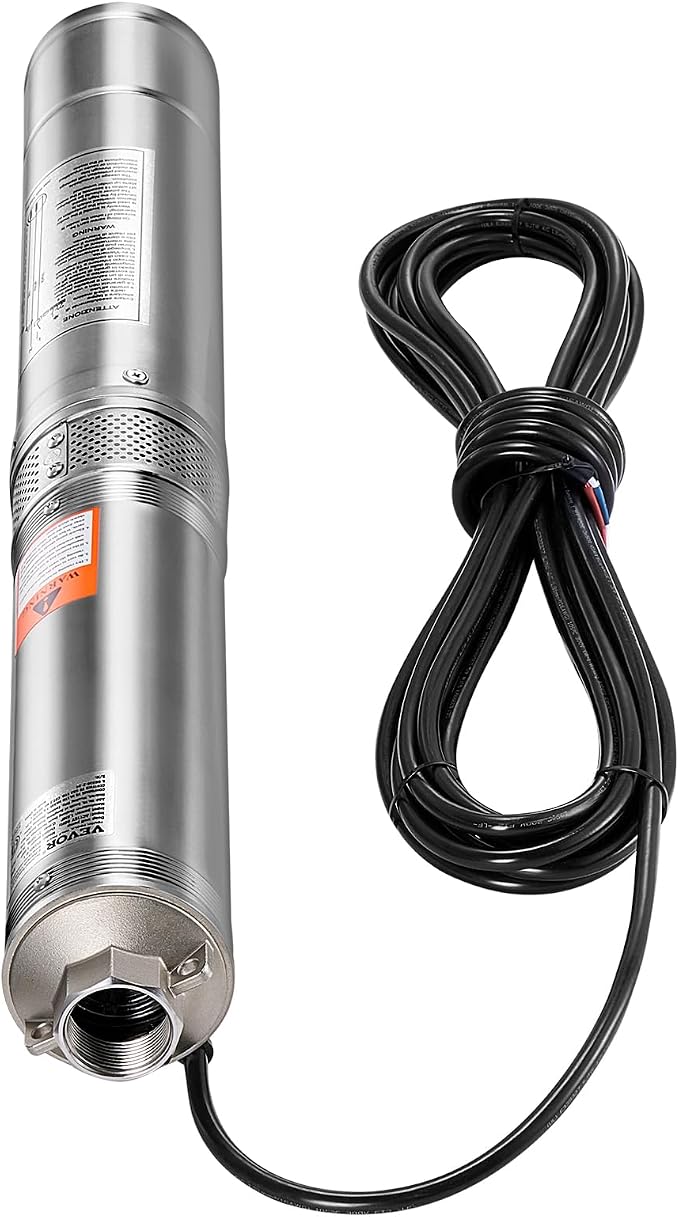VEVOR Deep Well Submersible Pump, 1 HP Output Power, 115V, 31.7 GPM Flow 207 ft Head, with 32.81 ft Cord External Control Box, Stainless Steel Water Pump, for Industrial Irrigation and Home Use, IP68