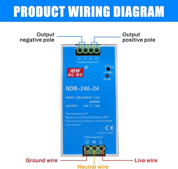 ZPSHYD ZPSHYD DIN Rail Power Supply, 240W 24V 10A Industrial AC to DC Converter Multiple Protections 100-220V Input for LED Lighting, CCTV, 3D Printer, CNC Machine