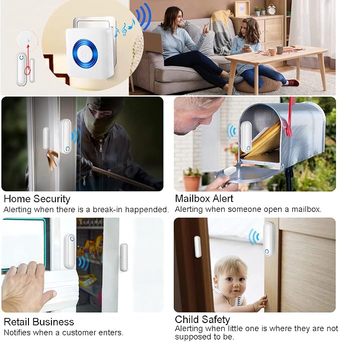 Caregiver Pager Door Alarms for Dementia Patients/Kids Safety/Home Security,Wireless Door Alarm Sensor for Elderly/Business/Home/Store (Three Sensor Two Receiver)