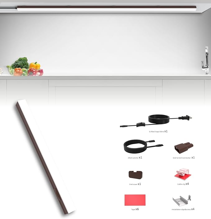 Leetdud Under Cabinet Lighting Plug in, 32 Inch 1 Pc, Linkable AC120V 3CCT 3000K/4000K/5000K Ultra Slim, LED Under Cabinet Lights for Counter Light, Kitchen, Shelf, Sink, Workshop, Desk, Bronze