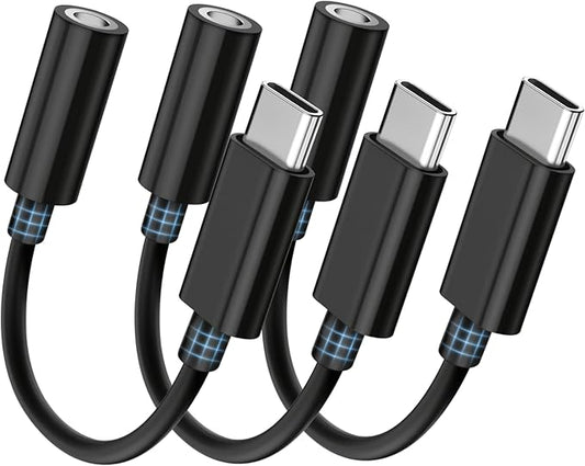 Seulliya USB C to 3.5mm Headphone Jack Adapter for iPhone 15/16 Pro/Max, Hi-Res Audio DAC Dongle, 3.5mm Aux Cord Converter for Samsung Galaxy, iPad, Car, USB-C Devices 3Pack Black