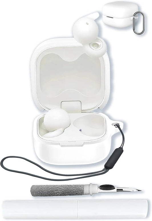 Case for Sony LinkBuds Open Truly Wireless Earbud Headphones（Model Number：WFL910B.UC）,Soft Protective,Shockproof, BOVUGAC Silicone Case Cover with Keychain & Cleaning Kit & Lanyard-White