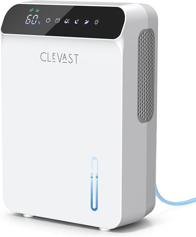 CLEVAST Dehumidifier for Home with Drain Hose, 68oz Water Tank Smart Humidity Control, Auto Shut Off, Quiet Small Dehumidifiers for Bathroom, Bedroom, Basement, RV and Camper