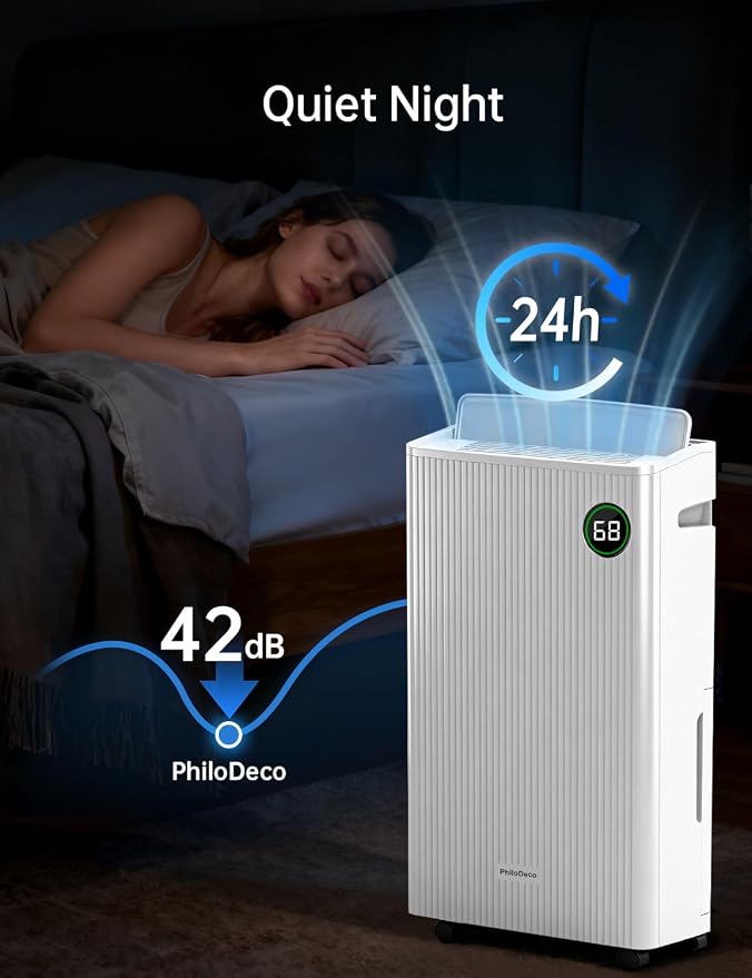 PHILODECO 4500 Sq.Ft Dehumidifier with Drain Hose Max 80 Pint, for Basement, Bathroom, Bedroom, Automatic Defrosting, Intelligent Humidity Control with 24HR Timer, Smart Quiet Dehumidifiers, White