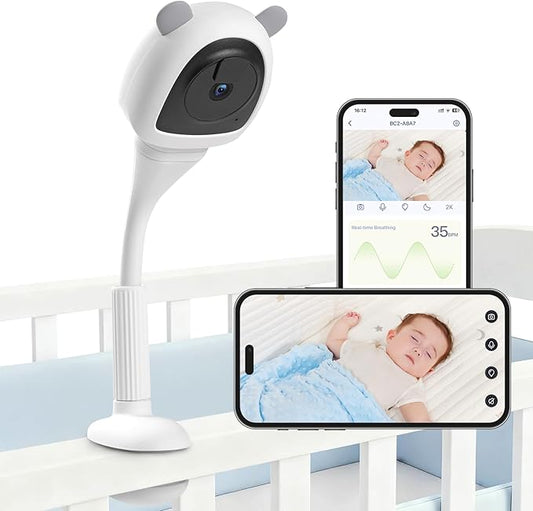 2K Baby Monitor with Camera and Audio Wireless, No WiFi Needed for Crib Mount, Night Vision Smart Camera, Cry Detection Two-Way Talk, No Monthly Fee