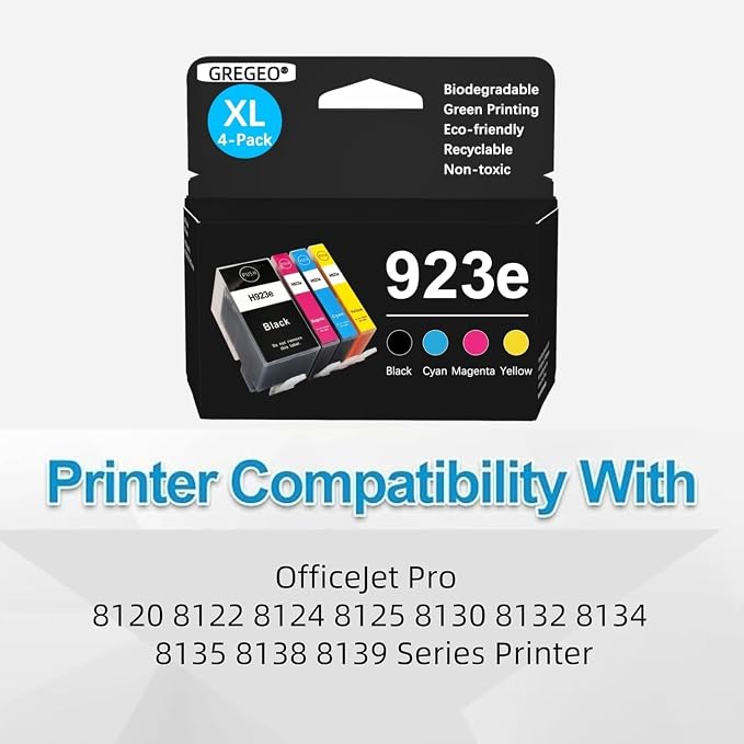 923XL 923e 923 Ink Cartridges for HP OfficeJet Pro 8130e 8135e 8139e 8138e 8122e 8120 8124e 8125e 8130 8132e 8134e Printers (4 Pack with Chip)