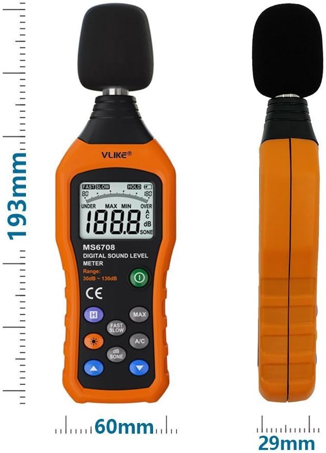 VLIKE LCD Digital Audio Decibel Meter Sound Level Meter Noise Level Meter Sound Monitor dB Meter Noise Measurement Measuring 30 dB to 130 dB A/C Mode (Batteries Not Include)