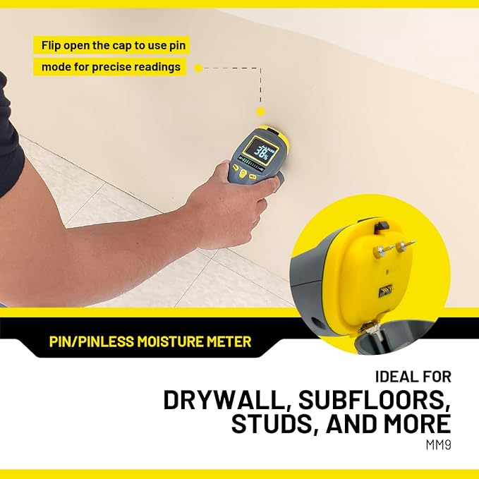 General Tools MM9 Pin & Pinless Moisture Meter – Dual Moisture Detector for Wood, Drywall & Building Materials – Digital Display, Scan & Pin Modes, Data Hold | Gift for Dad, Father’s Day Gift Idea