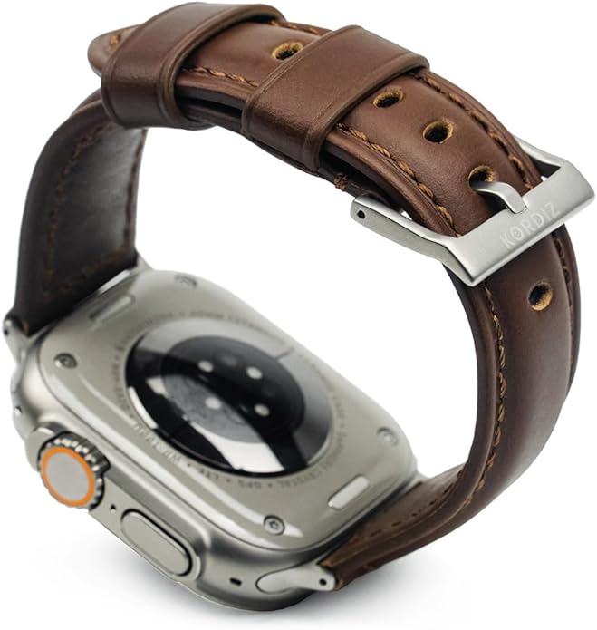 KORDIZ Traditional Leather Band for Apple Watch ULTRA 3, ULTRA 2/1 & Series 11, 10, 9, 8, 7-1, SE3, SE2, SE - Genuine Full Grain Leather Wristband - Men Women Replacement Band for iWatch Apple Watch [ 49mm 46mm 45mm 44mm ]