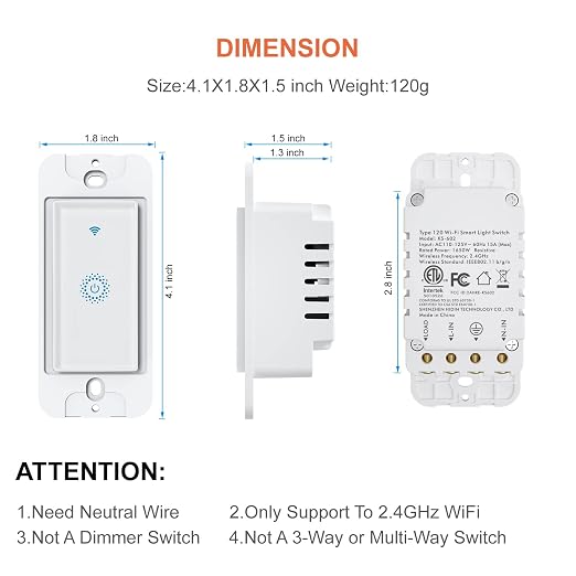 Smart Switch4 Pack, Double Smart Light Switch, Milfra in-Wall WiFi Smart Switch Compatible with Alexa and Google Home, No Hub Required, Neutral Wire Needed,2.4Ghz WiFi only. 4 Pack