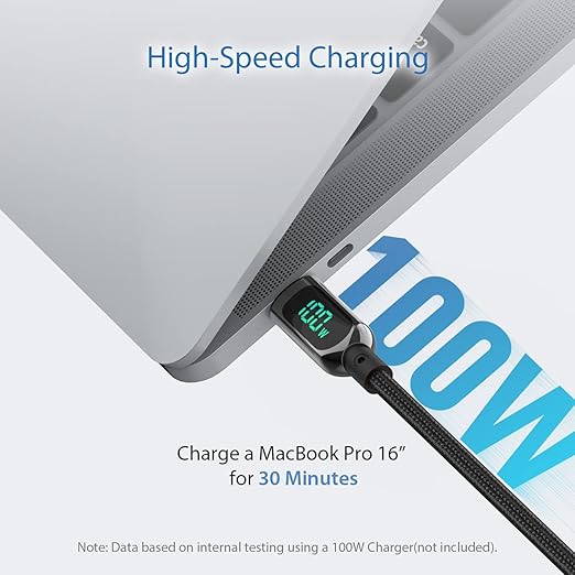 SOOPII 100W 6.6ft USB C to USB C Cable Fast Charge, Nylon Braided Cable with LED Display for lPhone 15/15 Pro/15 Plus/15 Pro Max,lPad Air,MacBook Pro,Galaxy S24/S23, Pixel, LG (Black)