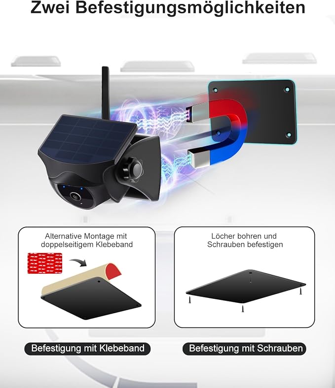 Magnetic Solar Wireless Backup Camera and Metal Plate: AI Pedestrian & Vehicle Detection, 1-Min Install, No Wiring/Drilling, Gesture Control,Rechargeable Battery, Night Vision