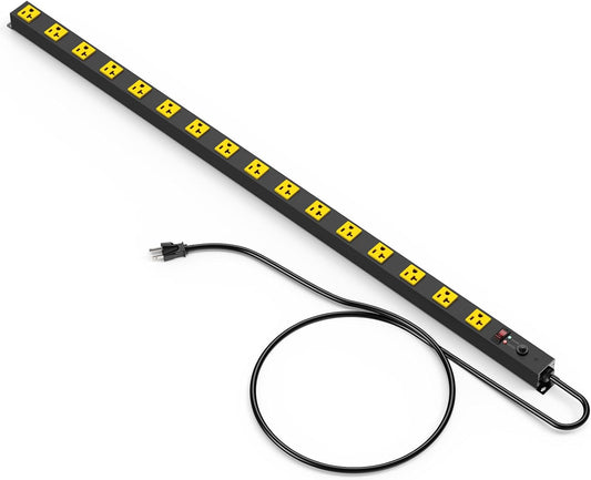 JUNNUJ Long Metal 16 Outlet Power Strip, Heavy Duty Power Strips Surge Protection 4800J with Circuit Breaker, 20a Wide Spaced Socket Wall Mount 5-15P Adapter High Amp 6-20R T-Slot 10FT Extension Cord