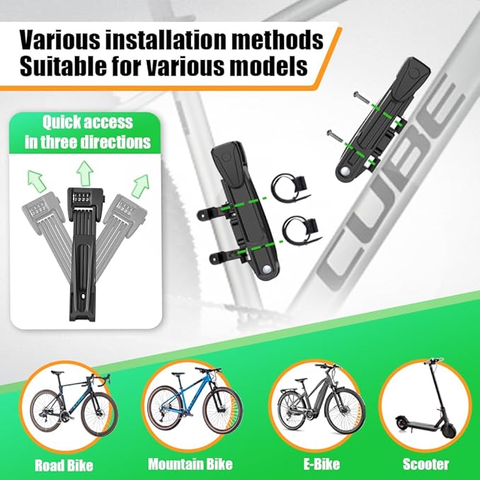 RBRL Bike Lock 2.95ft, 4 Digit Combination Bicycle Chain Lock with Holder for Apple AirTag, Heavy Duty Anti Theft Smart Folding Bike Lock, Lightweight Chain Lock for Bike, Scooter, Ebike