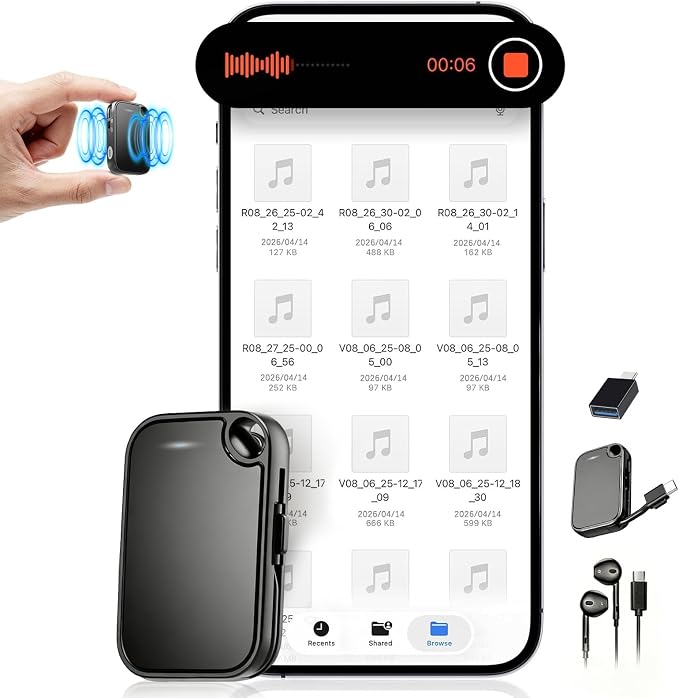 Voice Activated Recorder Compact Design 64GB Digital Voice Recorder with Playback Magnetic Portable Small Audio Recording Device with DSP 5.0 AI Noise Reduction for Lectures, Meetings(Black)
