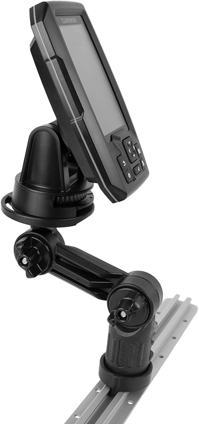 YakAttack Round Base Fish Finder Mount | Kayak Track Mount | Fits Garmin Striker 4 & Raymarine Dragonfly 7 Pro | Secure Kayak Rail Mount | Works with GearTrac & MightyMount | Hardware Included