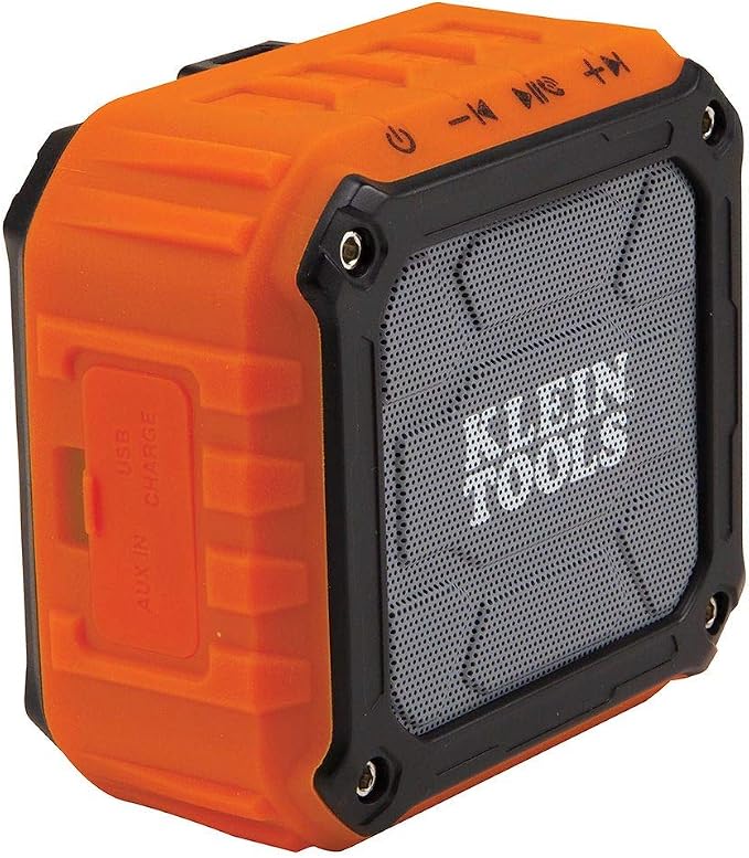 Klein Tools AEPJS2 and AEPJS1 Bluetooth Speakers With Magnetic Strip, Hook, Wireless Portable Jobsite Audio, Hands-Free Calls, IPX5 Waterproof, Worksite Ready
