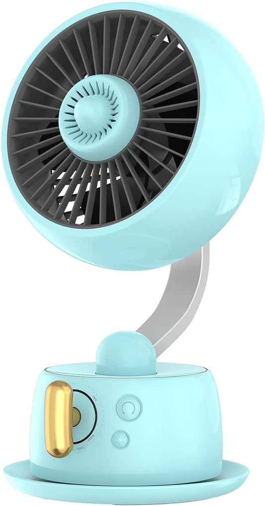 Magnetic Aromatherapy Desk Fan,CordlessTable Air Circulator Fan with Night Light,120° Auto Swing & 27dB Quiet, Rechargeable USB-C Infinite Speed Office Fan, Compact for Bedroom - Blue