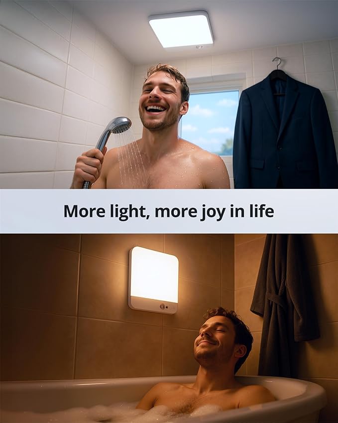 Combuh Battery Operated Ceiling Light, Rechargeable Motion Sensor Lighting with Remote, 3 Colors Waterproof Magnetic Cordless Lamp for Closet, Shower, Pantry, Garage, Hallway, 7.87Inch, Square