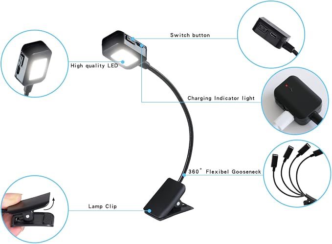 KunHe Rechargeable Book Lights for Reading at Night Small Book Light Bulk Clip on Reading Lights Lightweight Booklight as Christmas Stocking Stuffers for Kids Book Lovers 8 Pack