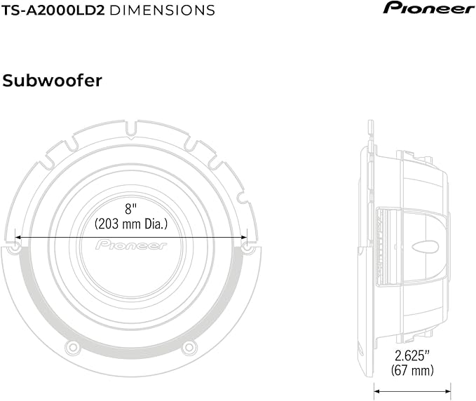 Pioneer A-Series TS-A2000LD2 8” Subwoofer – 700W Max, Shallow-Mount Design, Deep Bass in Tight Spaces