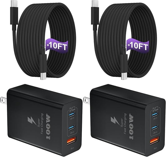 USB C Super Fast Phone Charger 100W, 65W GaN Type C Charger Fast Charging Block with 10ft USB C Charging Cable for Samsung Galaxy S26 Ultra/S26/S26+,MacBook Pro/Air,iPhone/iPad Pro[2 Pack]-Black