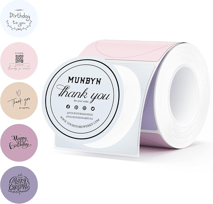 MUNBYN MC240 Bluetooth Thermal Label Printer+2 Inch Round Thermal Labels+Shipping Label Holder