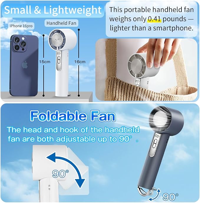 Portable Handheld Fan with Ice Cooling, 1-100 Speeds Fan with LED Display, 12m/s Wind Speed, Portable Fan for Travel, Outdoor, Camping, Hiking (Purple)