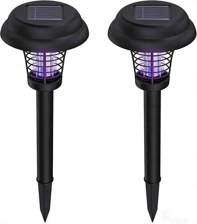 Solar Bug Zapper Outdoor, Rechargeable Mosquito Fly Zapper Lamp Repellent Outdoor Waterproof LED, Solar Powered Mosquito Killer Lamp for Indoor & Outdoor (2 Pack) (A1)
