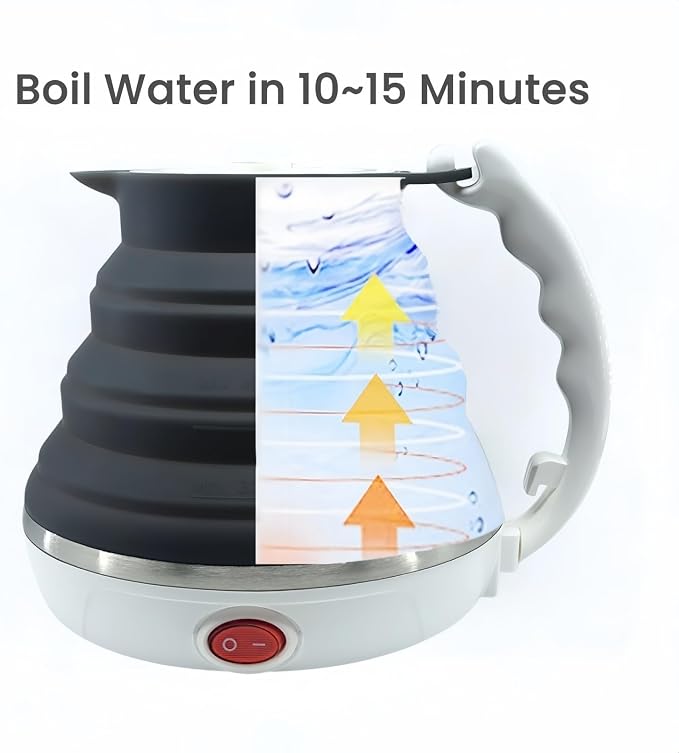 24V Portable Kettle, Collapsible Truck Kettle with Cigarette Lighter Plug, Foldable Hot Water Boiler for Truck, Food Grade Silicone, Fast Boiling, Auto Shut Off and Keep Warm,450ml (24V Black)