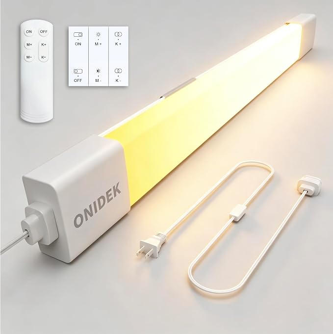 ONIDEK Under Cabinet Lighting Plug in Light Dimming and Color with Remote | With wireless wall switch 24 inch 18W 1800LM 3000-6500K adjustable LED Tube Light Fixture for Cabinet Closet Office
