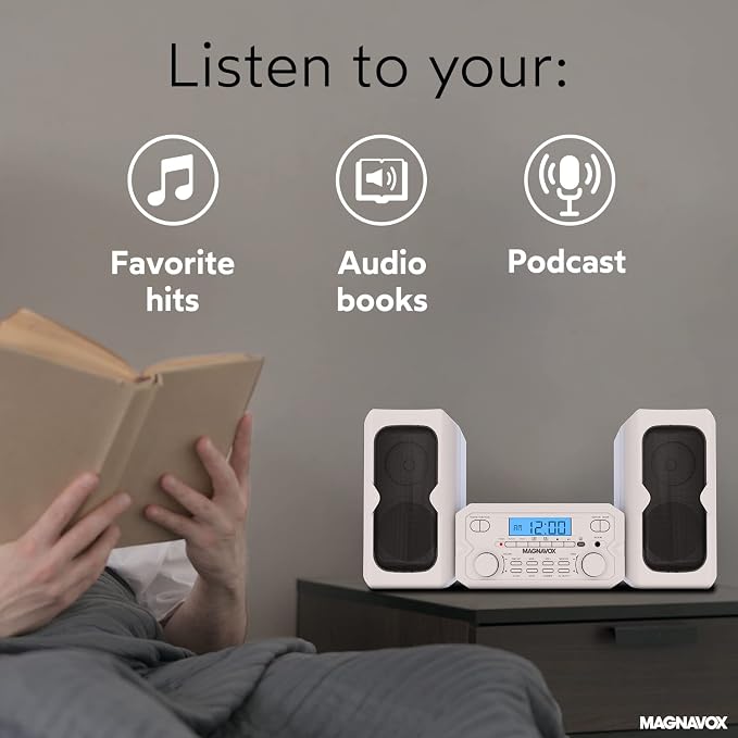 Magnavox 3-Piece Compact CD Shelf System with Digital FM Stereo Radio, Bluetooth Wireless Technology, and Remote Control in Silver | LCD Display | AUX Port Compatible