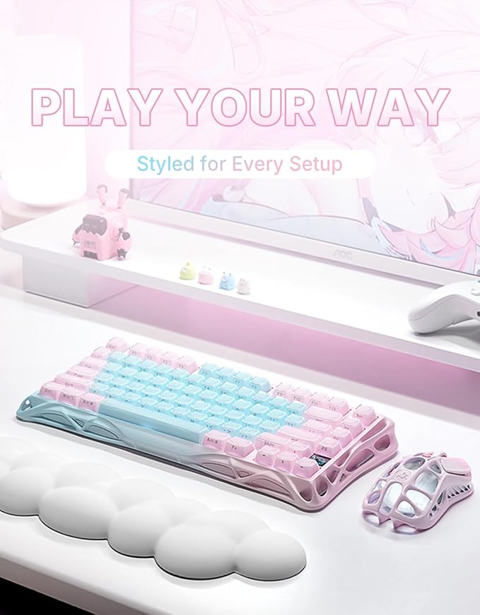 GravaStar Mercury K1 Lite 75% Gaming Keyboard, 2.4GHz/BT/Wired Tri-Mode Wireless Keyboard, Gasket Hot Swappable Mechanical Keyboard, Pre-lubed Linear Switches, Jelly Keycaps, RGB Backlit【Aurora Mist】