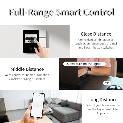 TONGOU DIY WiFi Smart Switch, 3-Switch Smart Home Control Panel Mini, 3.5 inch with LCD Touchscreen and Sigmesh, IR Remote Control, Tuya/Smart Life App, Partition Control, FCC Certificated, ETL Listed