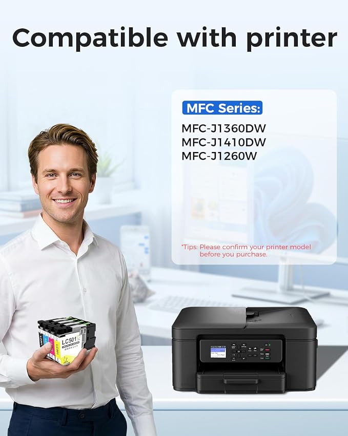 LC501 Ink Cartridges Replacment for Brother LC501XL LC501 Series Inks Compatible with Brother MFC-J1360DW MFC-J1410DW MFC-J1260W Printer, LC5014PK High Yield (Black, Cyan, Magenta, Yellow)