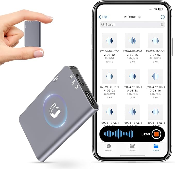 128GB Magnetic Digital Voice Recorder - 40 Hours Continuous Recording Device Voice Activated Recorder with AI-Intelligent Triple Noise Reduction - Audio Recorder Device for Lectures Meetings