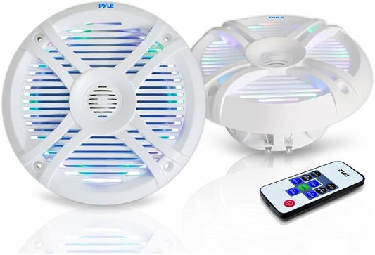 Pyle 6.5” Dual Waterproof Marine Speakers - 250W Outdoor Car/Boat Radio Stereo Speakers Waterproof/Weather Proof Marine Stereo Speakers System Pair- LED Light Mount Kit Speaker Wire Grill PLMRX68LEW