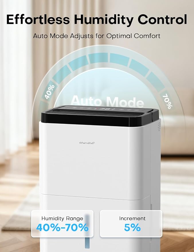 3000 Sq.Ft Dehumidifiers for Home with Drain Hose 35 Pints, Compressor Dehumidifier Smart Humidity Control, 3 Modes, 24H Timer, Auto-Defrost, Dry Clothes Dehumidifiers for Basement Bathroom Bedroom