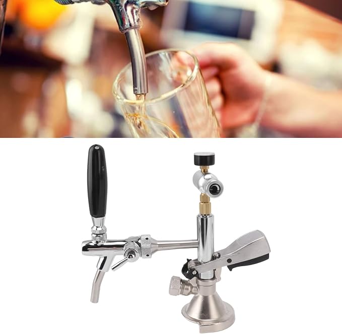 Stainless Steel Beer Keg Pump 4Inch Portable Tap - Manual Hand Pump for Homebrew Kegerator Outdoor Party Bar Restaurant Wedding with Hose Clamp(Type A + with Pressure Gauge)