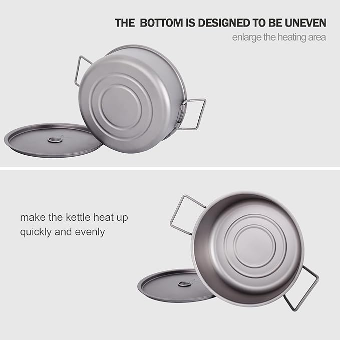 Boundless Voyage 2L Titanium Stock Pot with Lid Folding Handle Soup Pot for Outdoor Camping Hiking Picnic Home Kitchen Ultralight Cookware Ti2054C