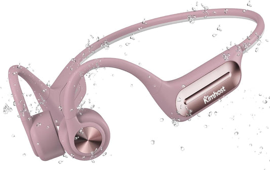 Bone Conduction Headphones, Open Ear Headphones with MP3 Mode 32GB, 10Hrs Playtime IP68 Waterproof Swimming Headphones Secure Fit for Running, Cycling, Work, Gift（Pink）
