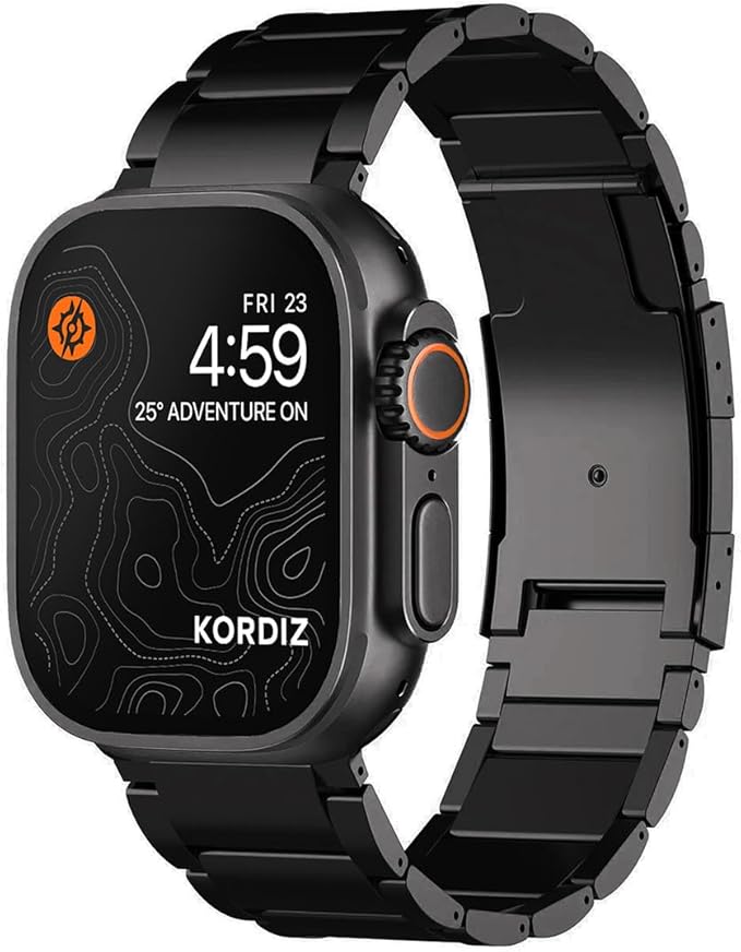 KORDIZ Titanium Watch Band T01 - Fits Apple Watch ULTRA 3 & ULTRA 2 Black (49mm) - Adjustable Titanium Apple Watch Band with Secure Clasp - Premium Color Matching Band with Comfortable grip - Replacement Wristbands for iWatch (T01 | ULTRA Black)