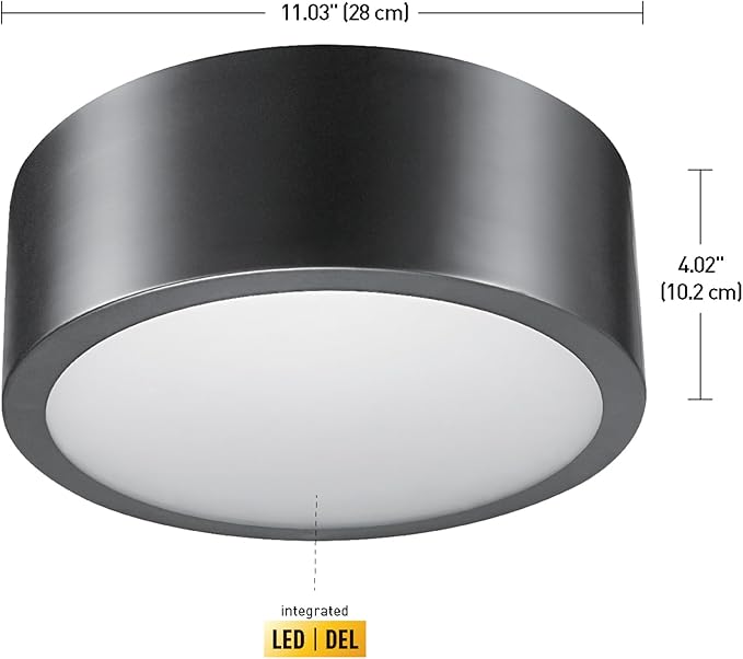 Globe Electric 60304 Edinburg LED Integrated Flush Mount Ceiling Light, Black Iron Finish, Frosted Glass Shade, 18W, 3000 Kelvin, 1100 Lumens, Dimmable 60304